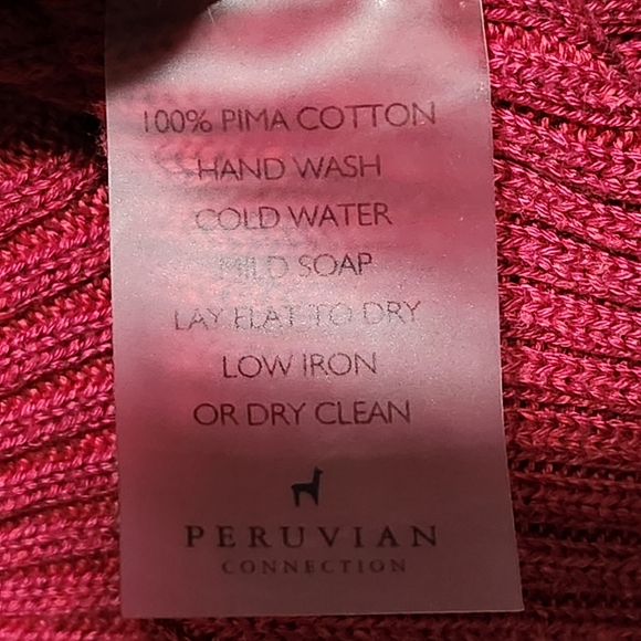 PERUVIAN CONNECTION Sweater Womens Small Red Pima Cotton Knit Tunic Top Luxe - Picture 8 of 9